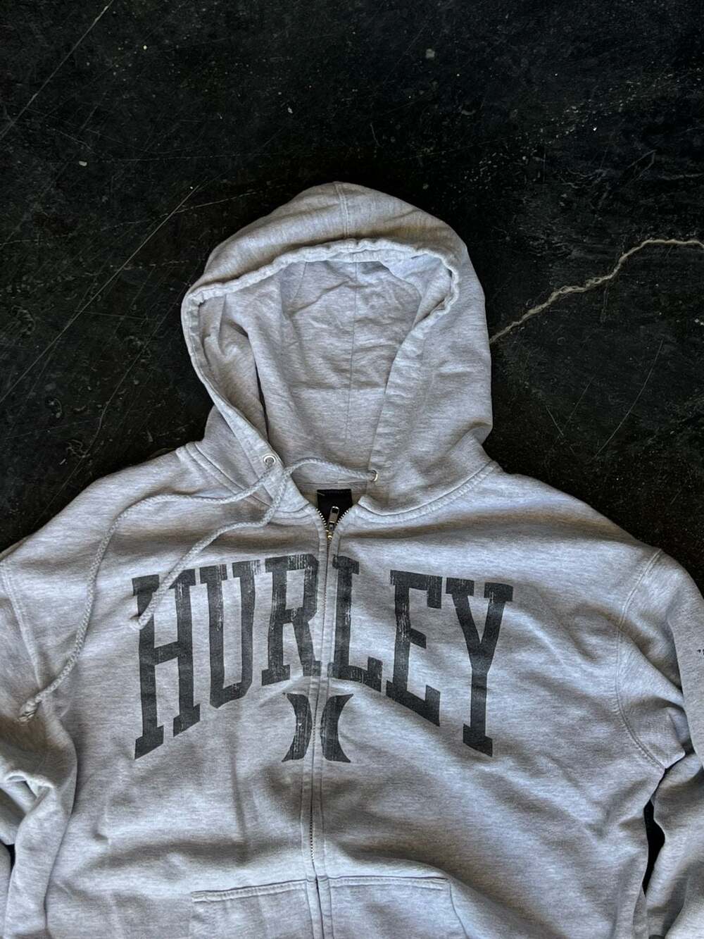 Hurley Men's Large Heather Gray Full Zip-Up Spellout Hoodie
